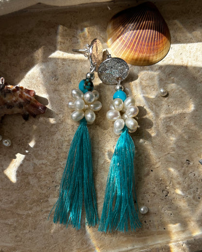 Ocean Flower Tassel Earrings