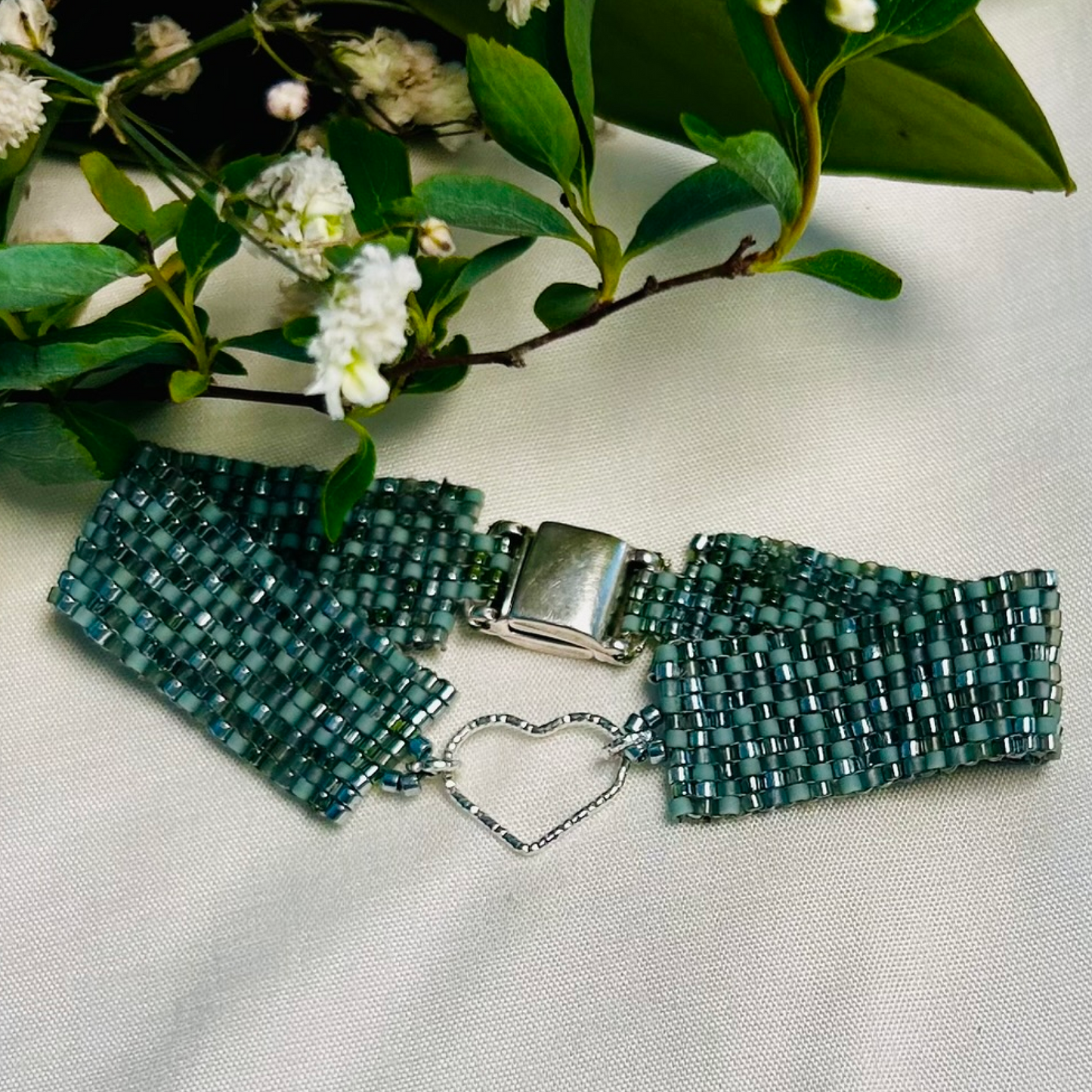 Green Sage Heart Bracelet